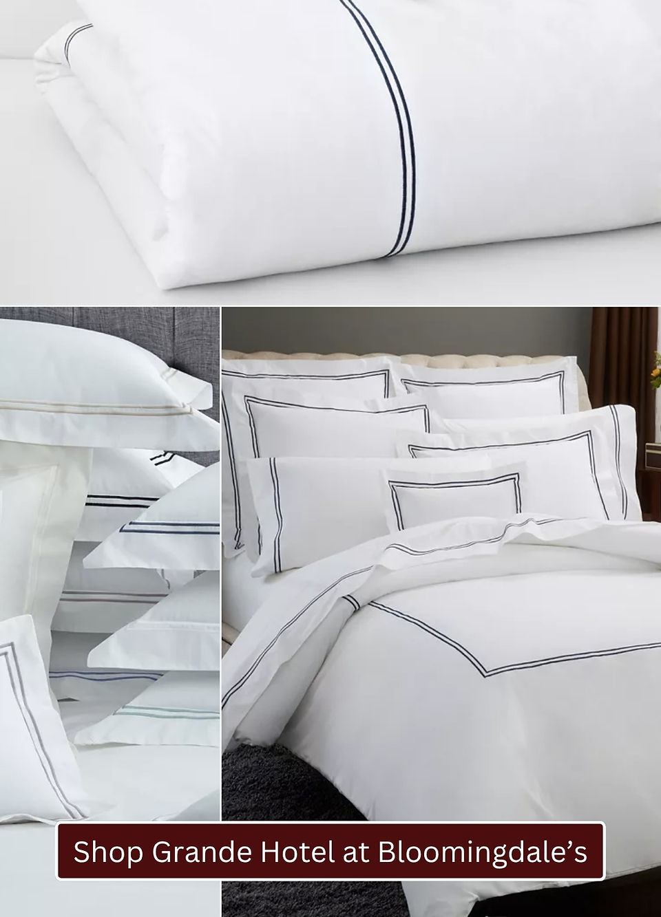 Sferra Grande Hotel bedding collection displayed in three images