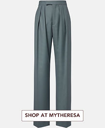 Chloé blue-grey pleated straight pants with high waist, clean waistband, front pleats and long straight-leg cut for sharp tailored workwear styling.