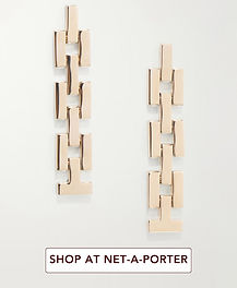 Tom Ford gold-tone earrings with long rectangular link design, polished brass finish, clean vertical drop shape and statement evening jewelry silhouette.