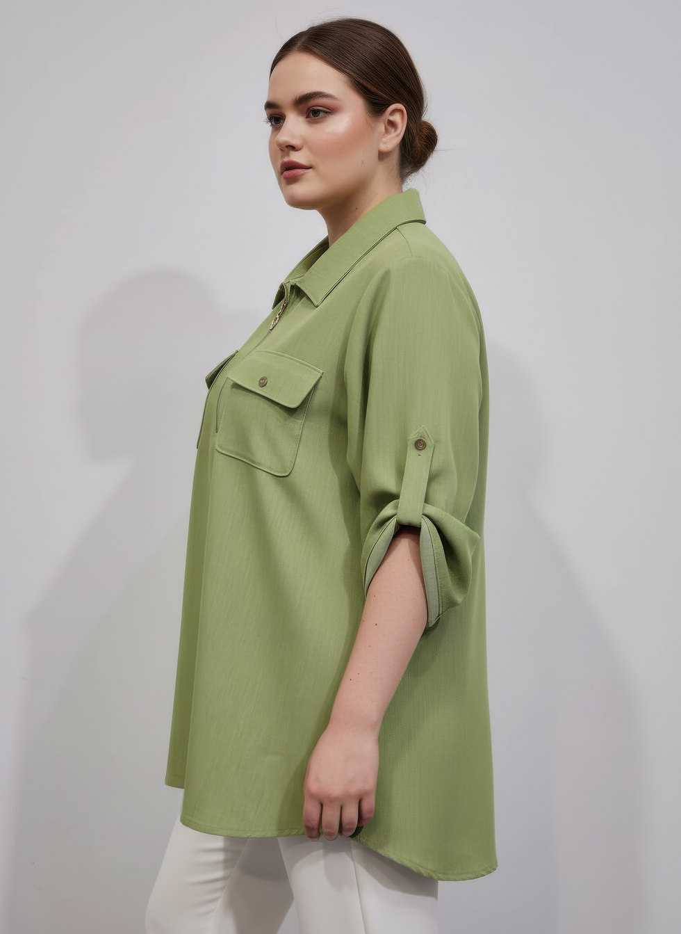Thumbnail: Zip Front Utility Pocket Tunic Blouse