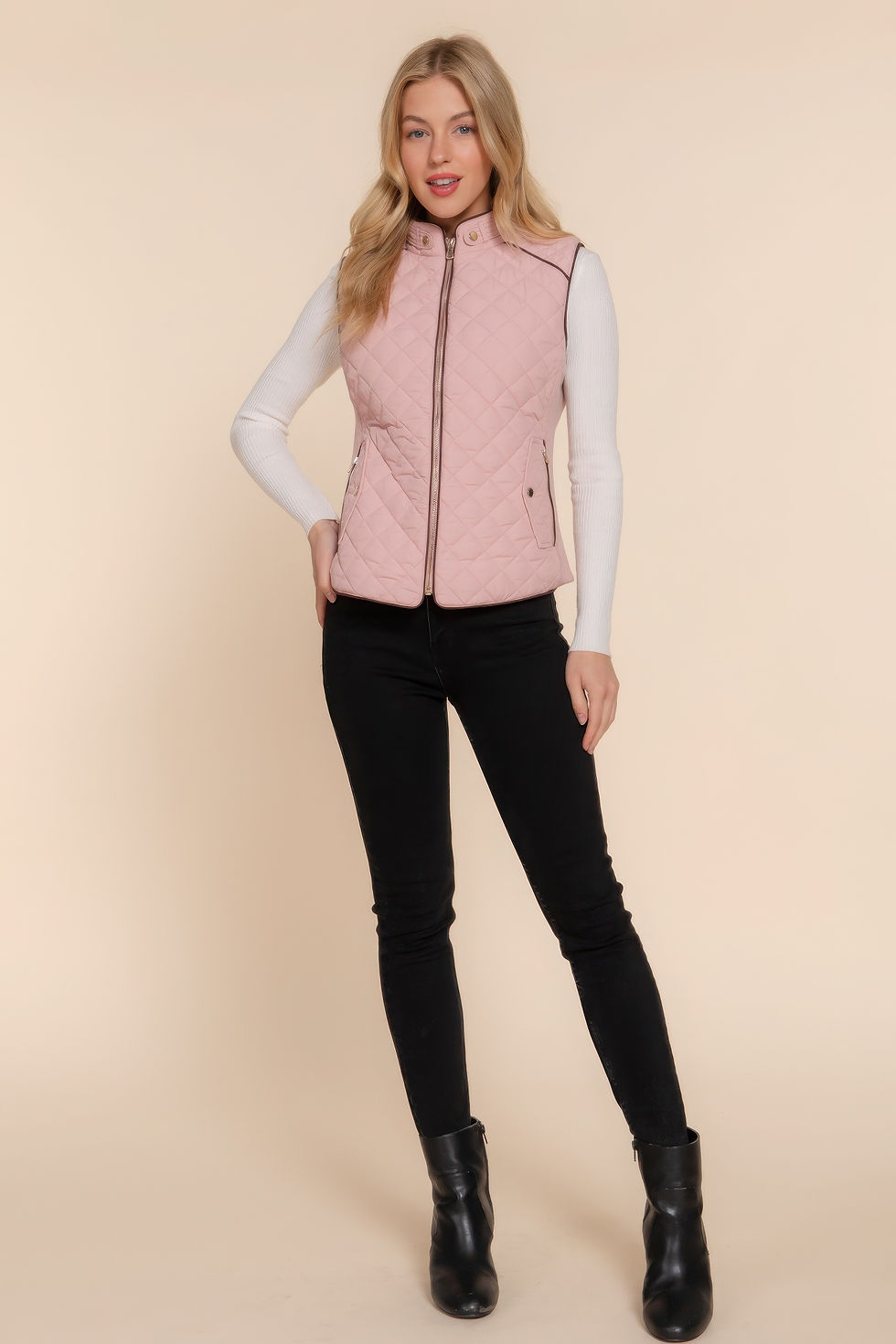 Thumbnail: Suede Piping Quilted Padding Vest