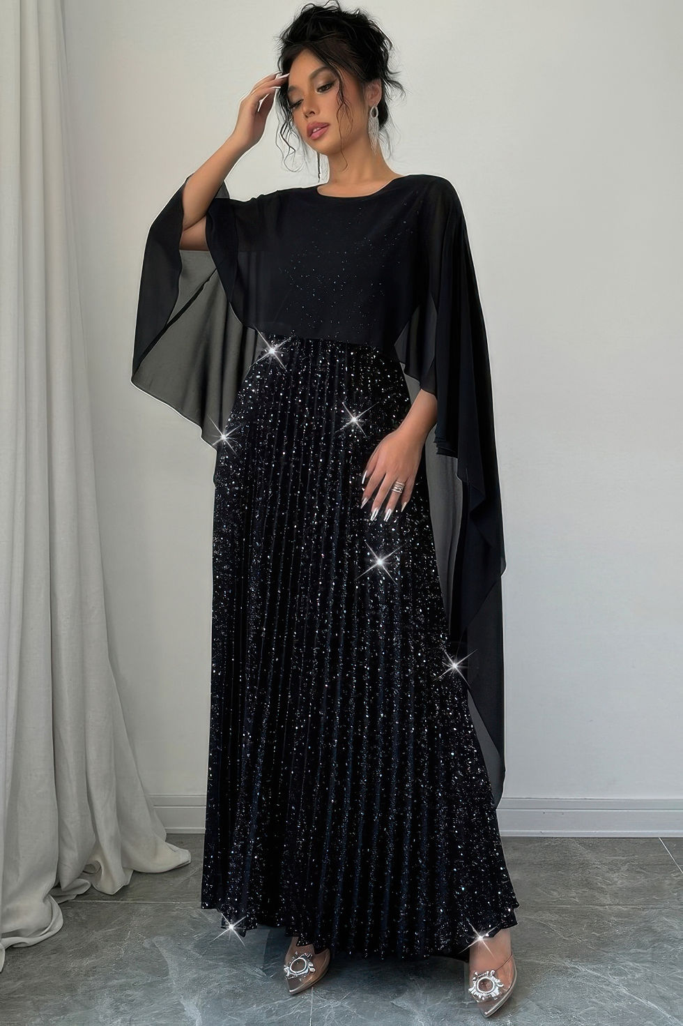 Thumbnail: Solid Elegant Sequin Satin Knit Party Long Dress