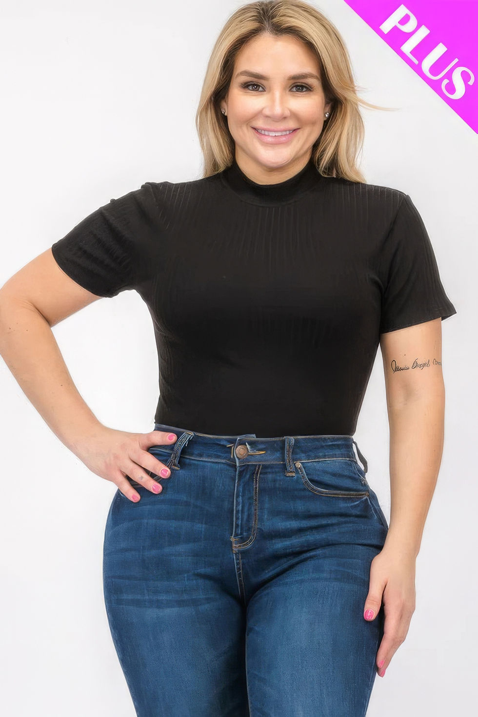 Thumbnail: Plus Size Ribbed Short Sleeve Bodysuit