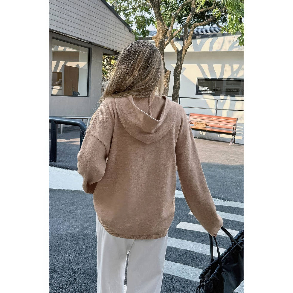 Thumbnail: Solid Knit Long Sleeve Loose Hooded Sweater