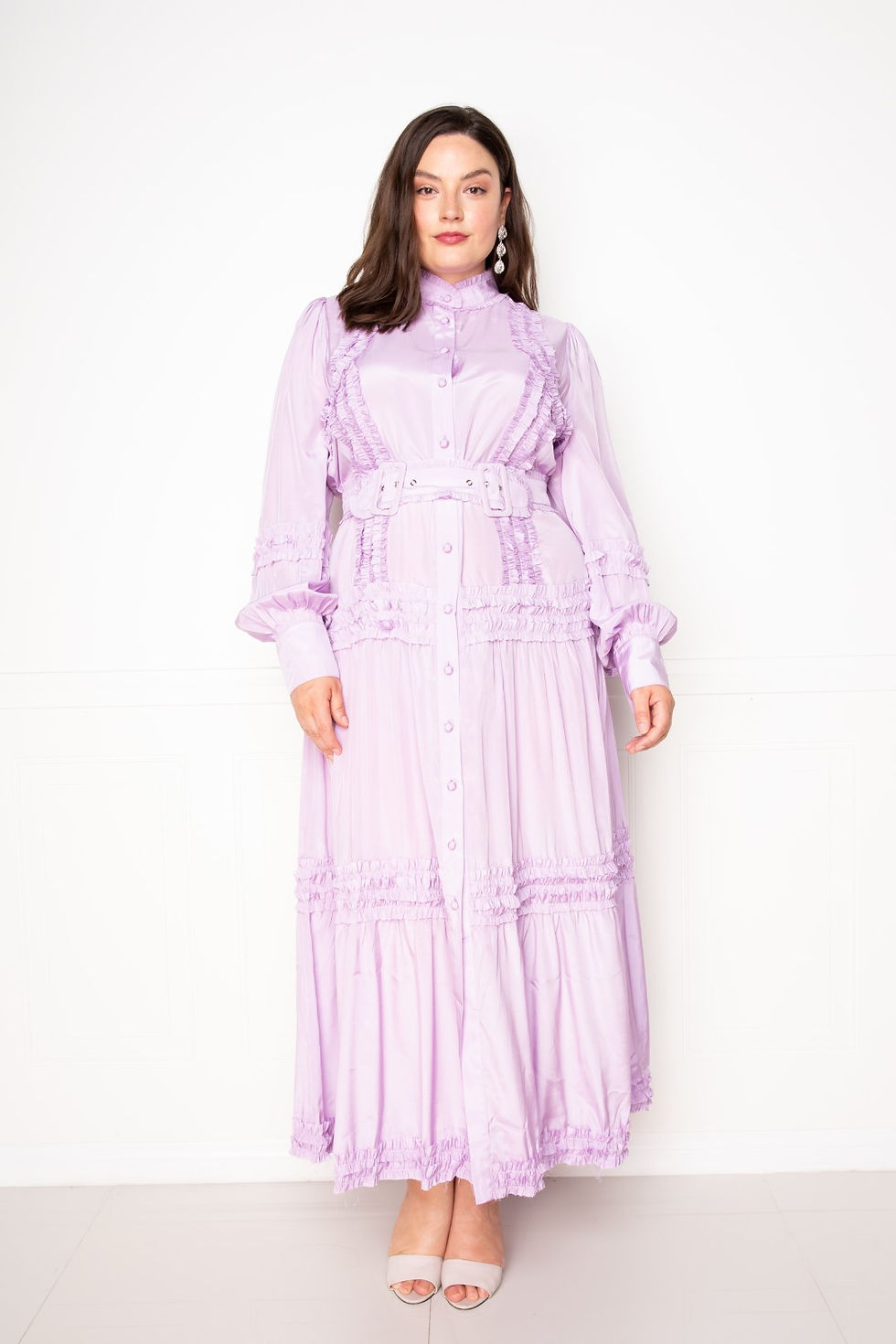 Thumbnail: Belted Shirt Dress With Ruffle Detail