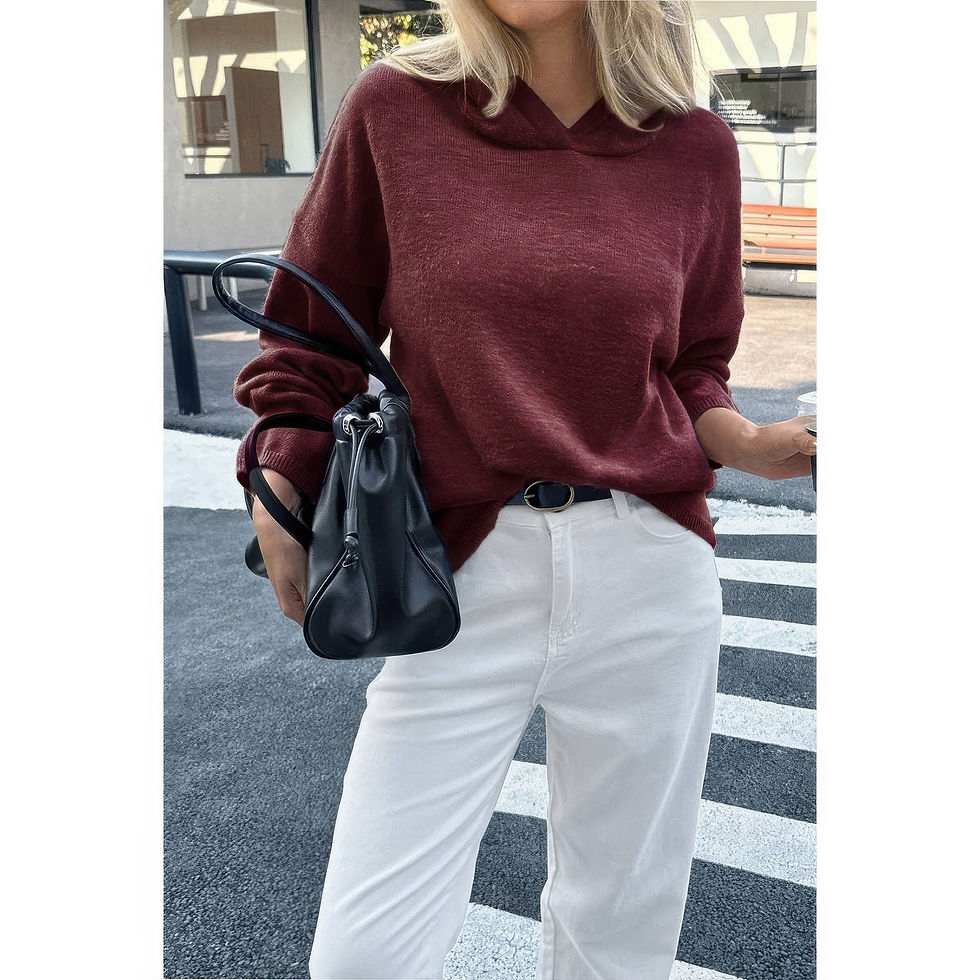 Thumbnail: Solid Knit Long Sleeve Loose Hooded Sweater