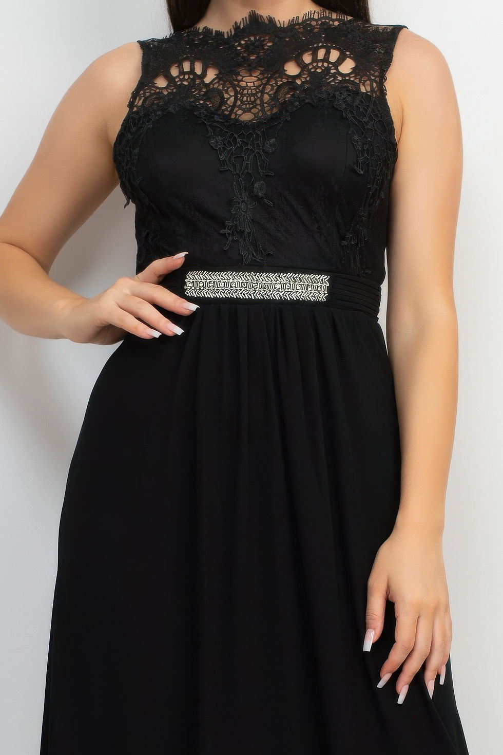 Thumbnail: Jewel Waist-tie Lace Maxi Dress