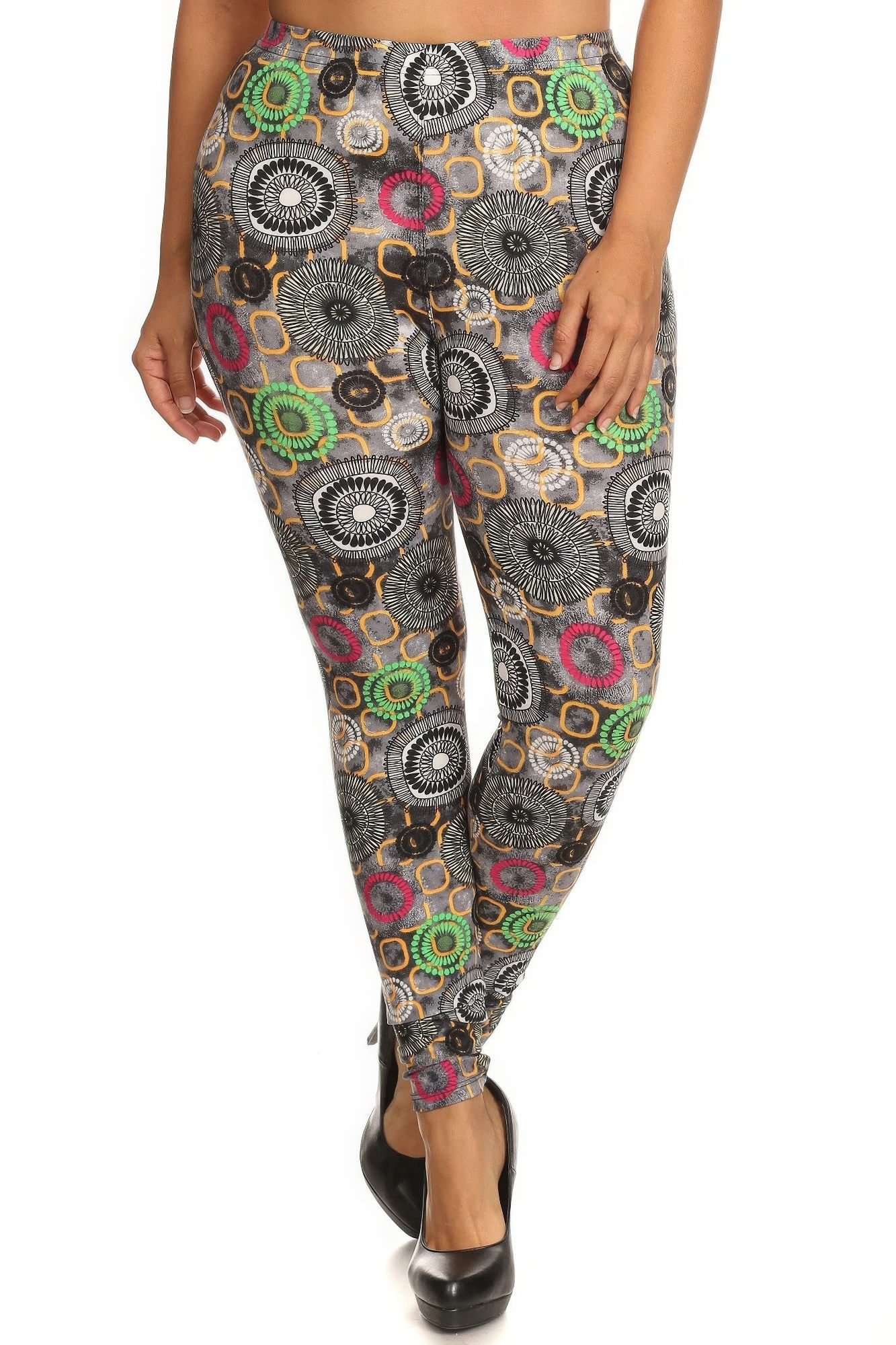 Plus Size Abstract Print, Full Length Leggings In A Slim Fitting Style With ...