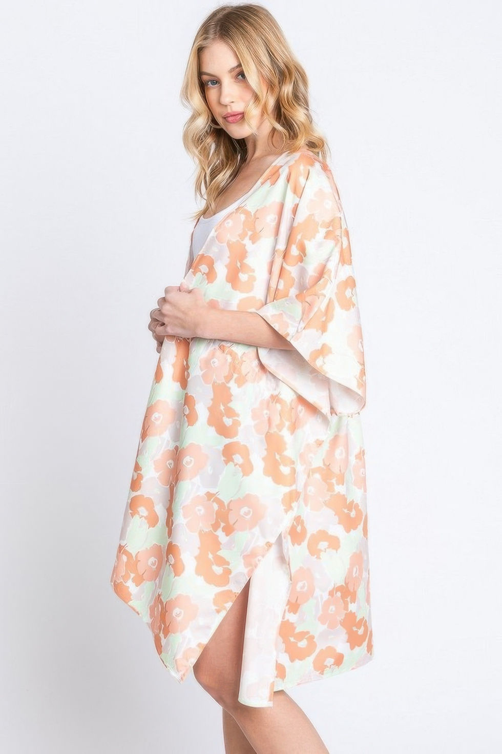 Thumbnail: Flower Print Self-tie Drawstring Open Front Cover 