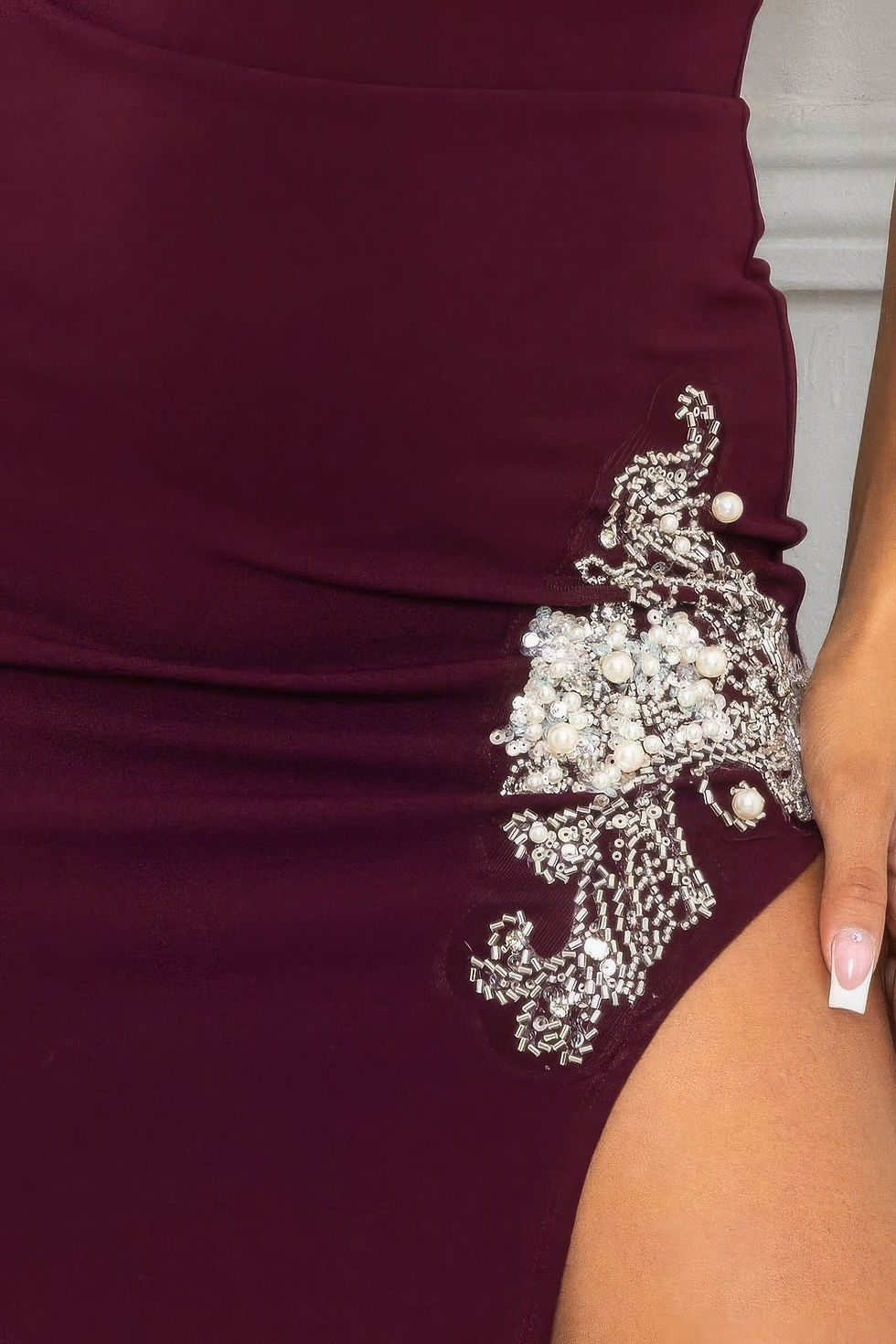 Thumbnail: Beaded Embroidered Near Slit Detail Maxi Ddress