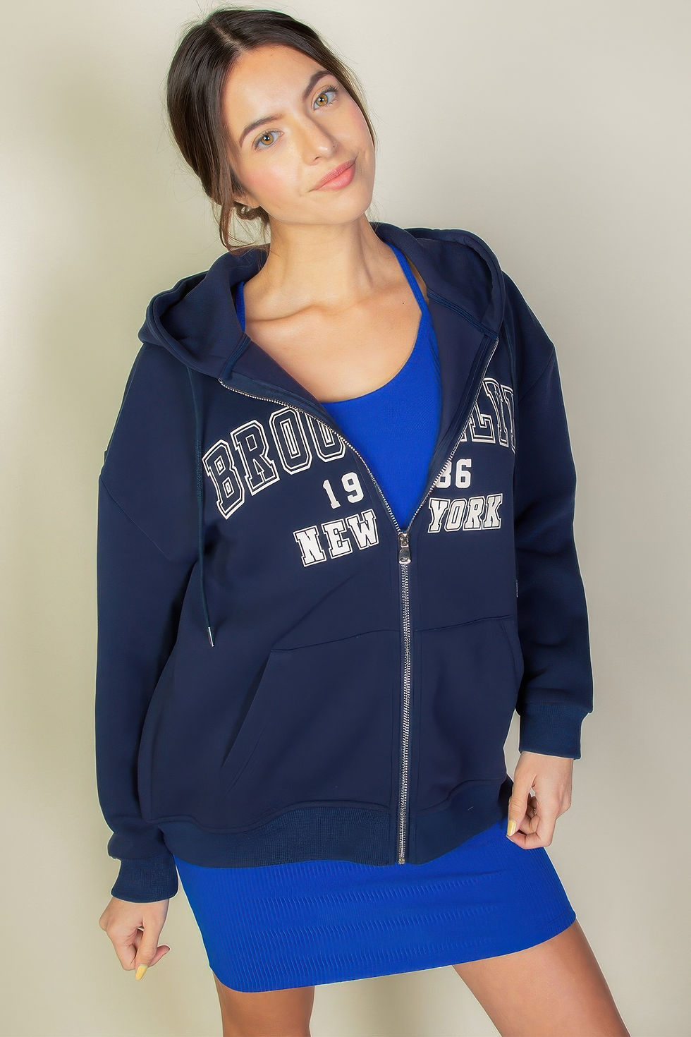 Thumbnail: Graphic Drop Shoulder Zipper Up Hoodie