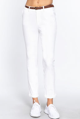 Cotton-span Twill Belted Long Pants          