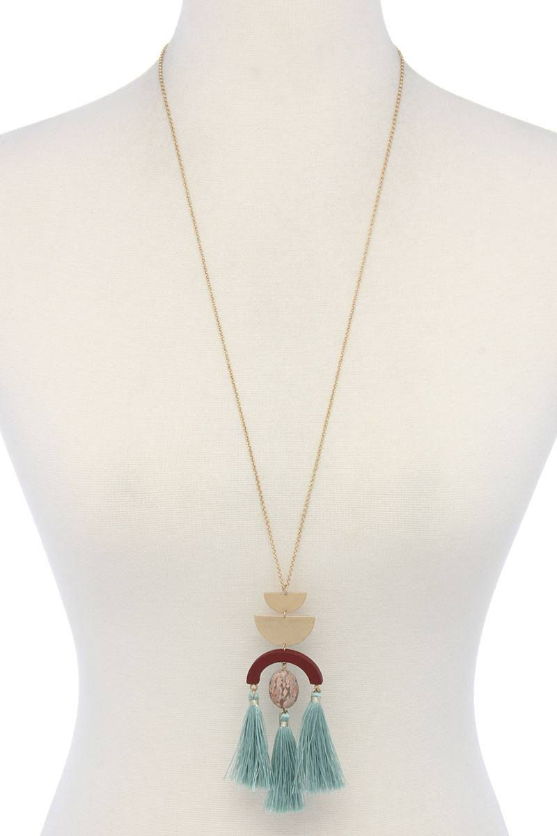 Thumbnail: Half circle metal tassel pendant necklace