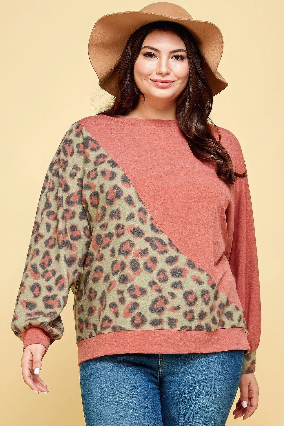 Thumbnail: Plus Size Cute Animal French Terry Brush Contrast Print Pullover