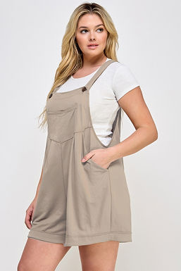 Plus Size Knit Linen Pleated Overall Shorts      