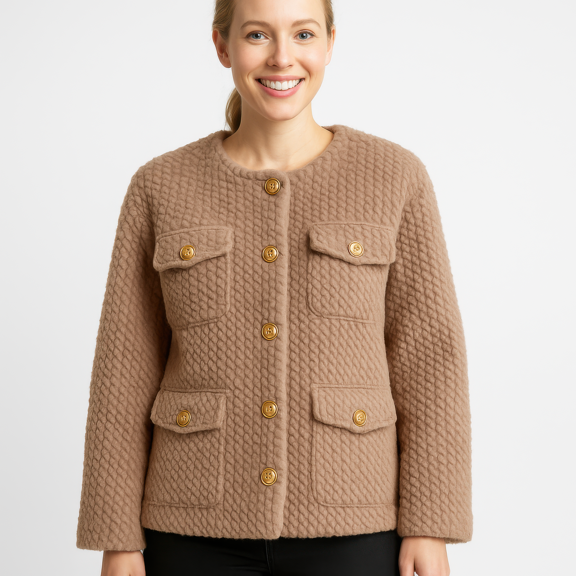 Textured Woven Button-front Jacket