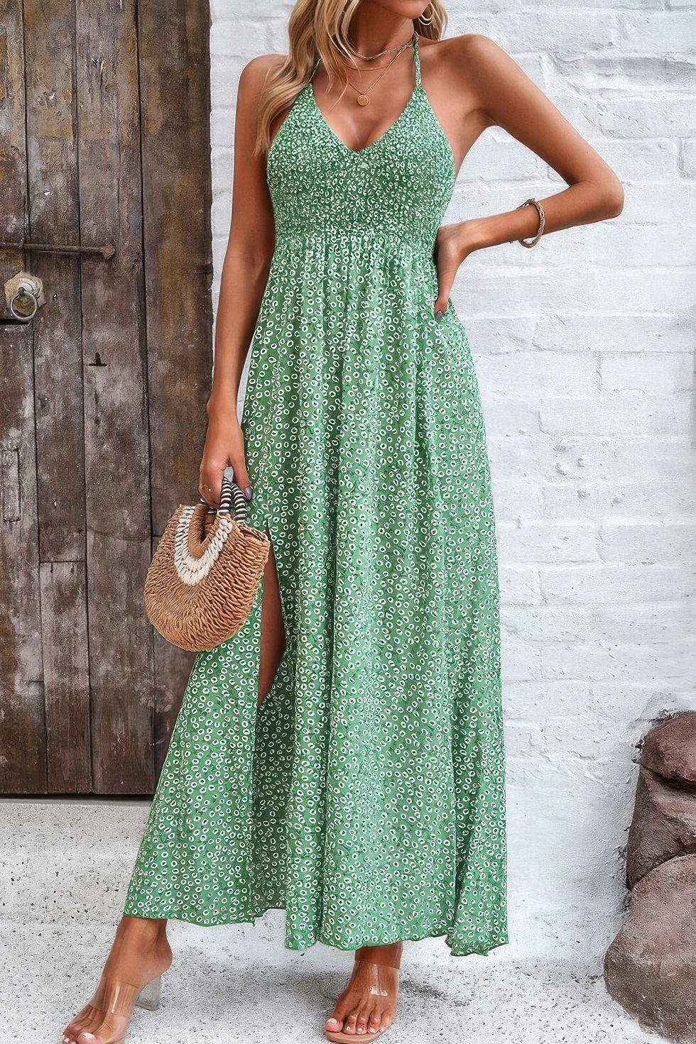 Thumbnail: Floral Boho Tie Sleeveless High Waist Maxi Dress