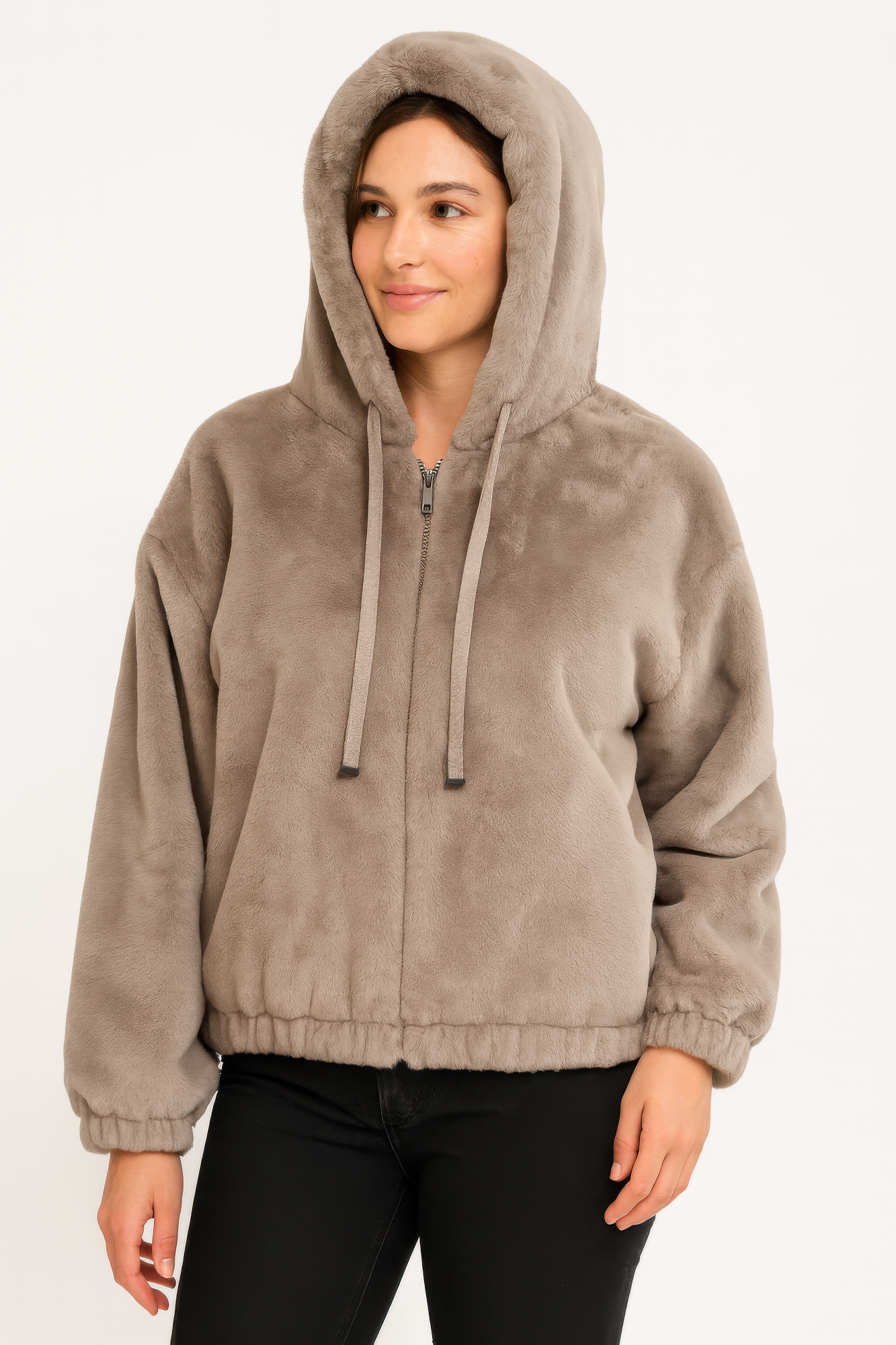 Plush Zip-Up Hooded Jacket