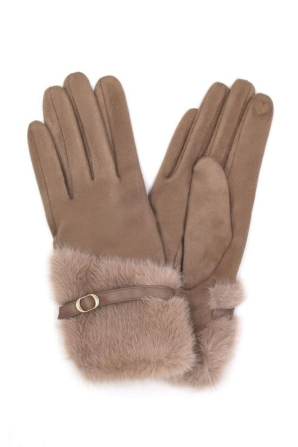 Thumbnail: Faux Fur And Strap Cuff Smart Touch Gloves.