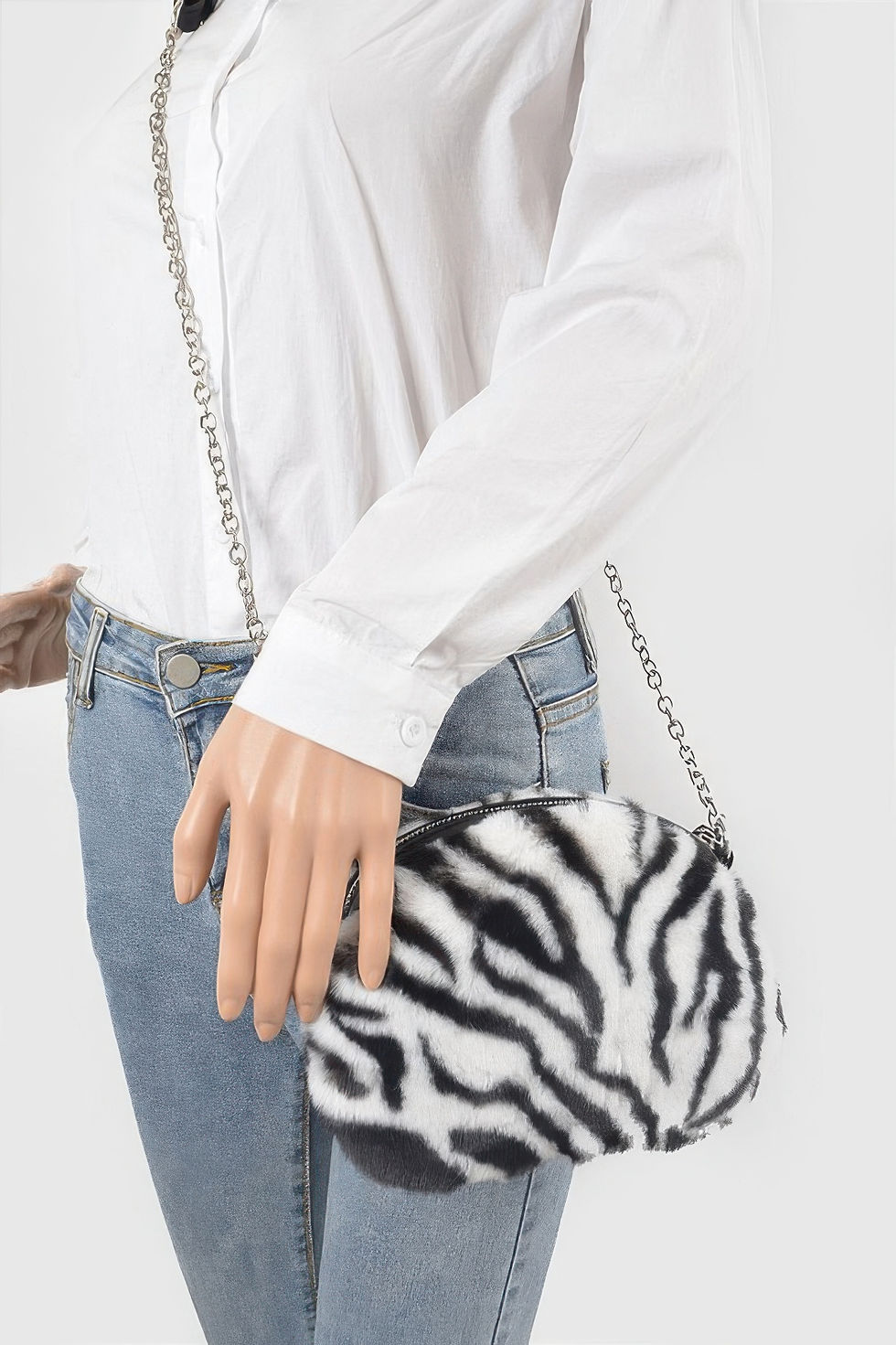 Thumbnail: Tiger Print Fur Zip Crossbody Bag 