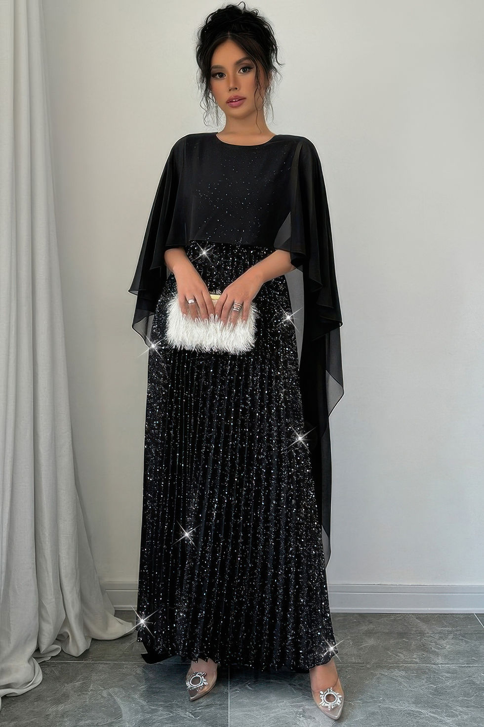 Thumbnail: Solid Elegant Sequin Satin Knit Party Long Dress