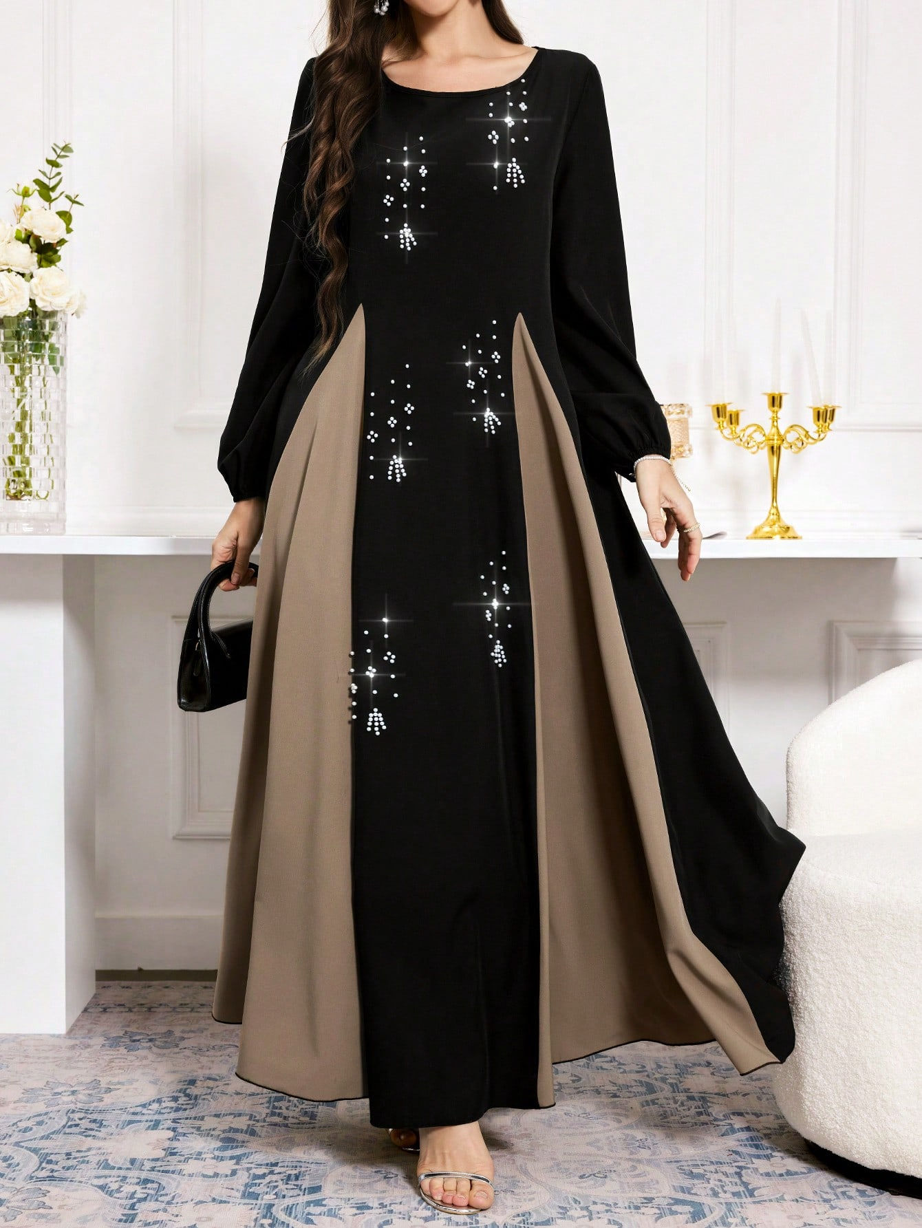 SHEIN Najma Round Neck Loose Fit Casual Dress With Arabesque Mix