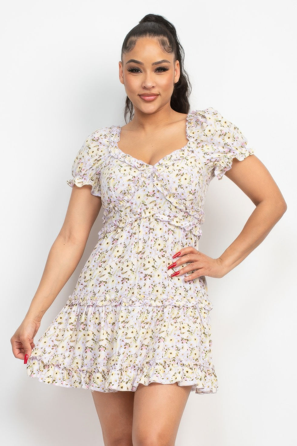 Thumbnail: Ruffled Floral Puff Sleeve Dress