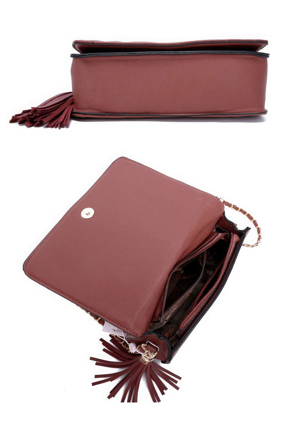 Thumbnail: Fashion Double Metal Pattern Stitching Tassel Crossbody Bag
