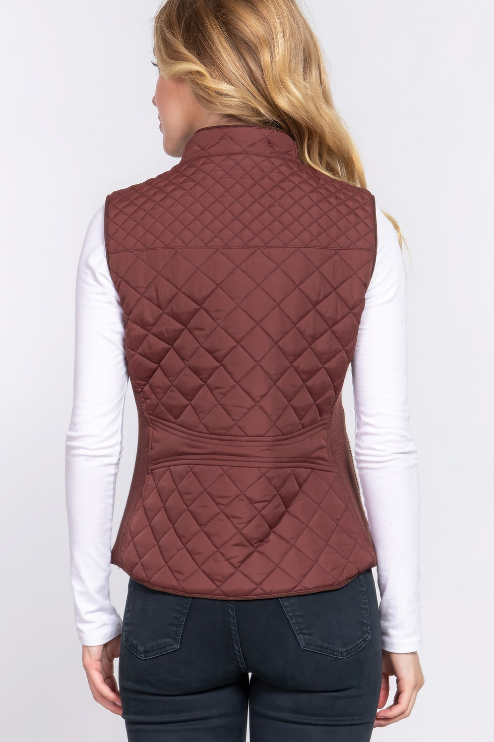 Thumbnail: Suede Piping Quilted Padding Vest