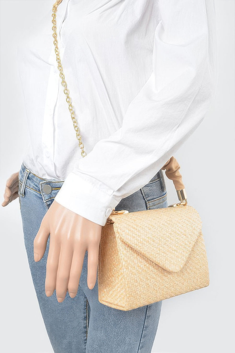 Thumbnail: Faux Straw Top Handle Flap Bag
