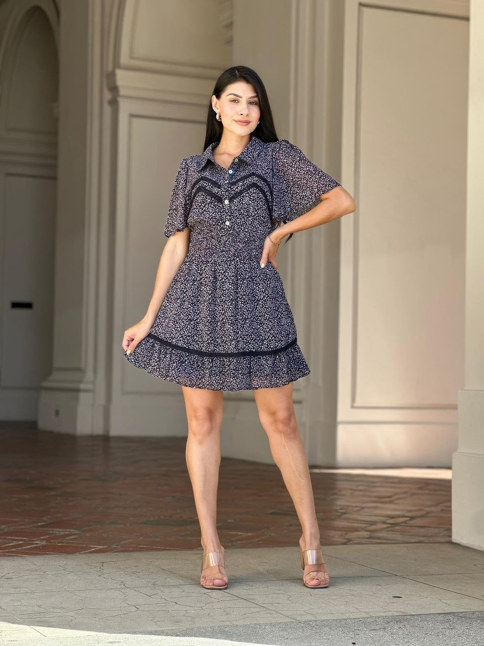 Thumbnail: Floral Print Saffy Lace Smocking Waist Mini Dress