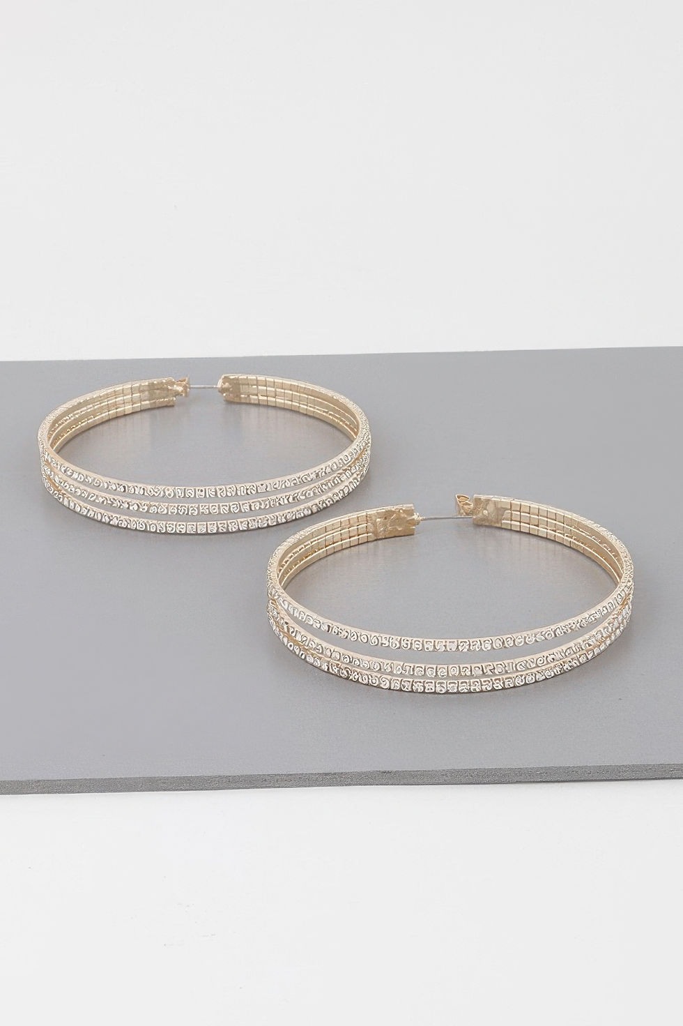 Thumbnail: Wide Triple Jewel Hoop Earrings