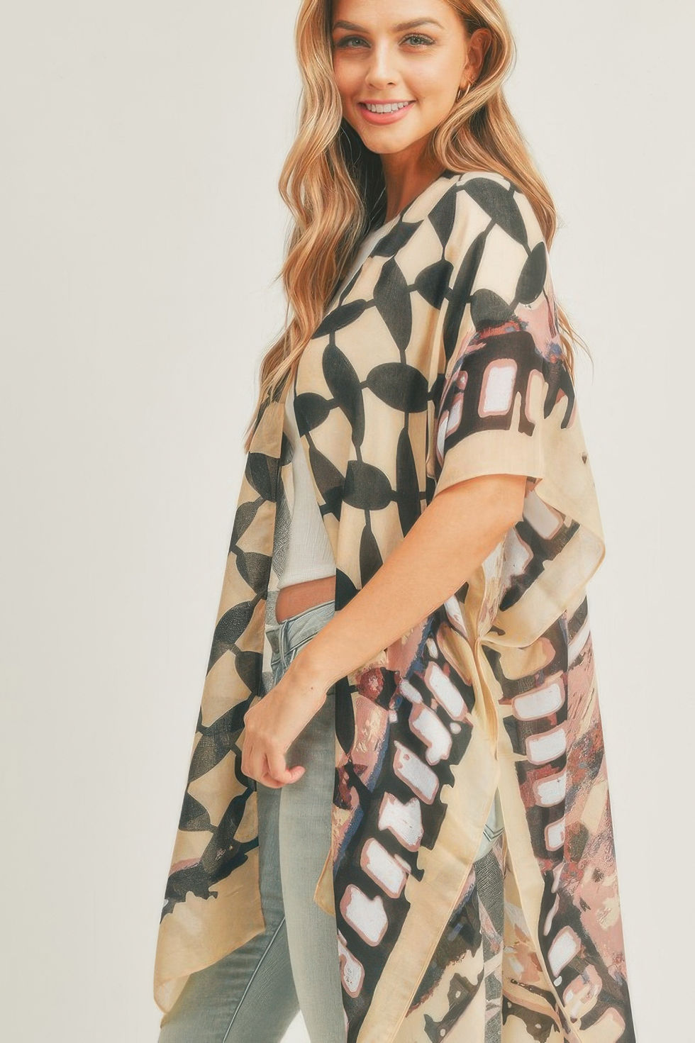 Thumbnail: Ombree Front And Geometric Back Print Kimono 