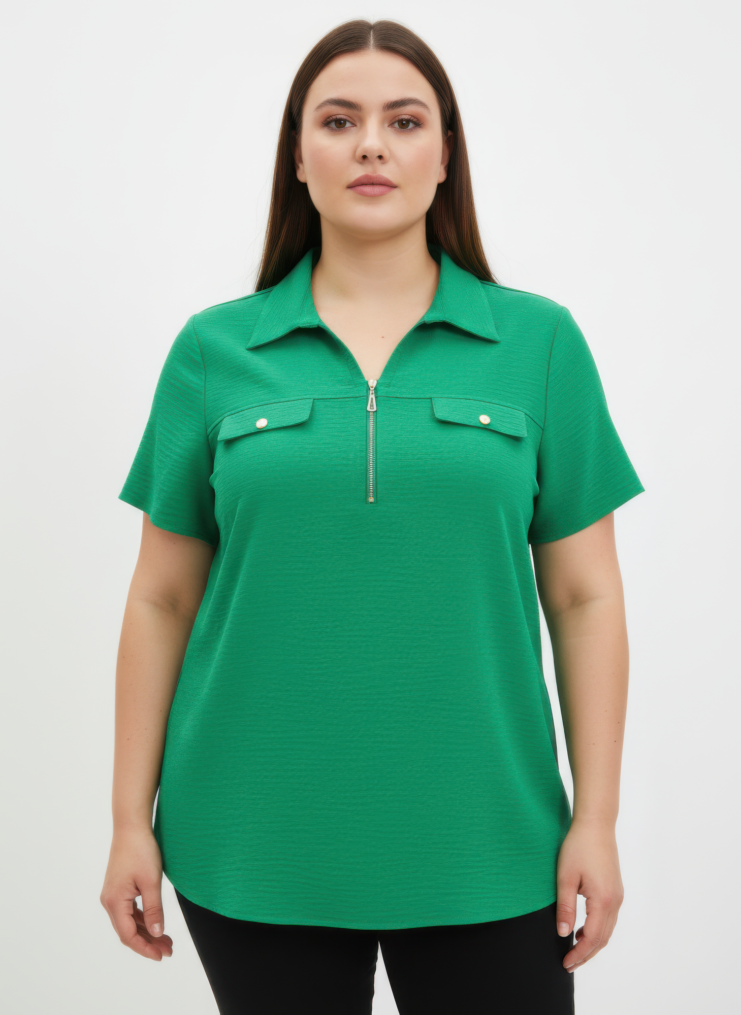 Zip-front Collared Utility Knit Top