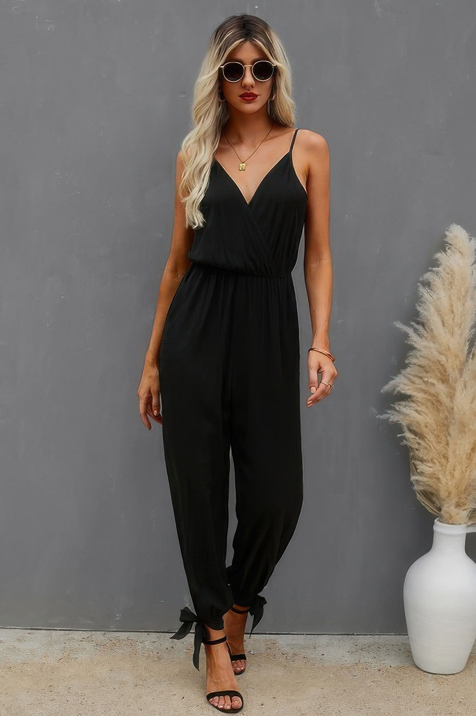 Thumbnail: Sleeveless Floral Print Knot Side Cami Jumpsuit