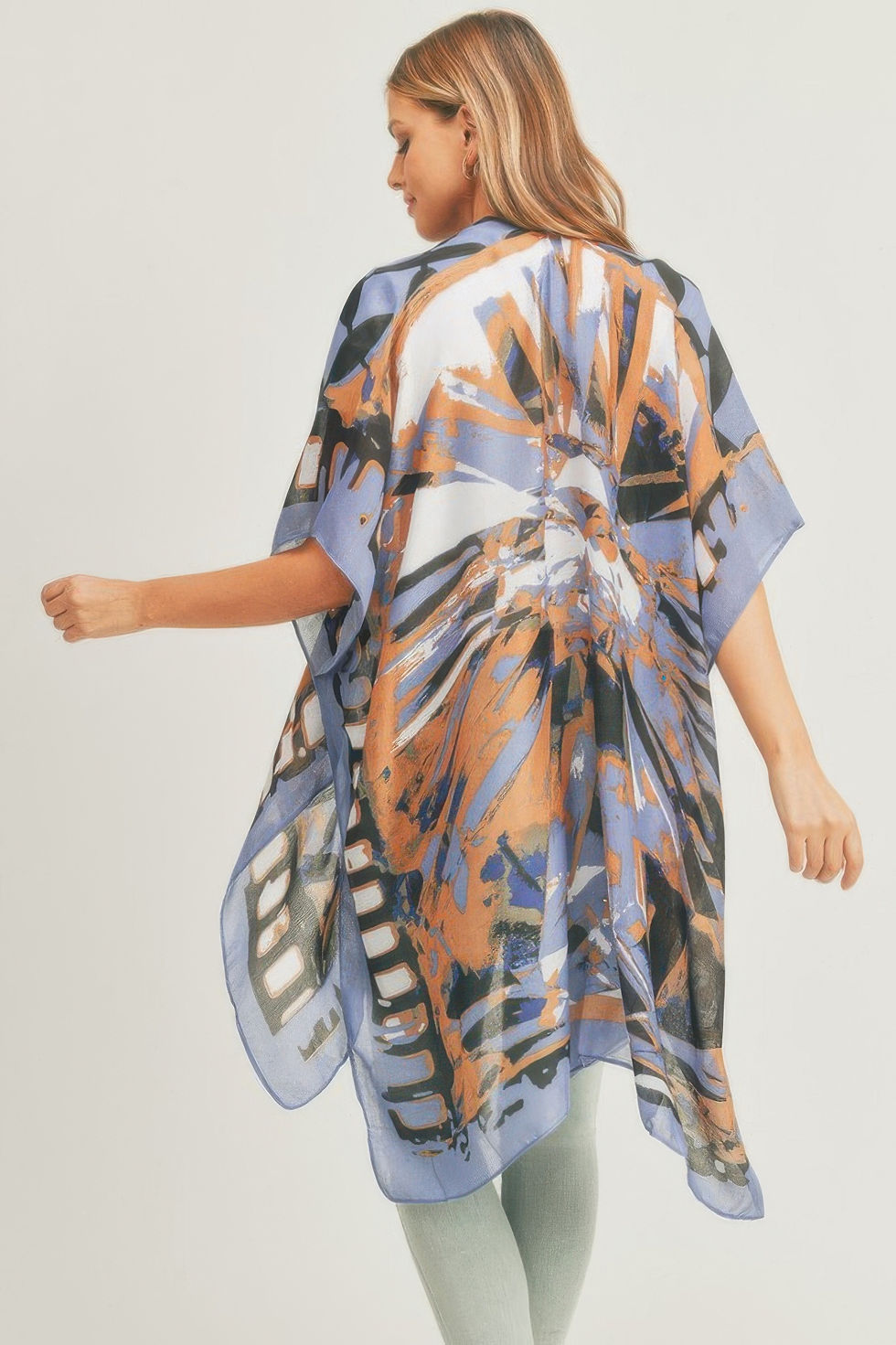 Thumbnail: Ombree Front And Geometric Back Print Kimono 