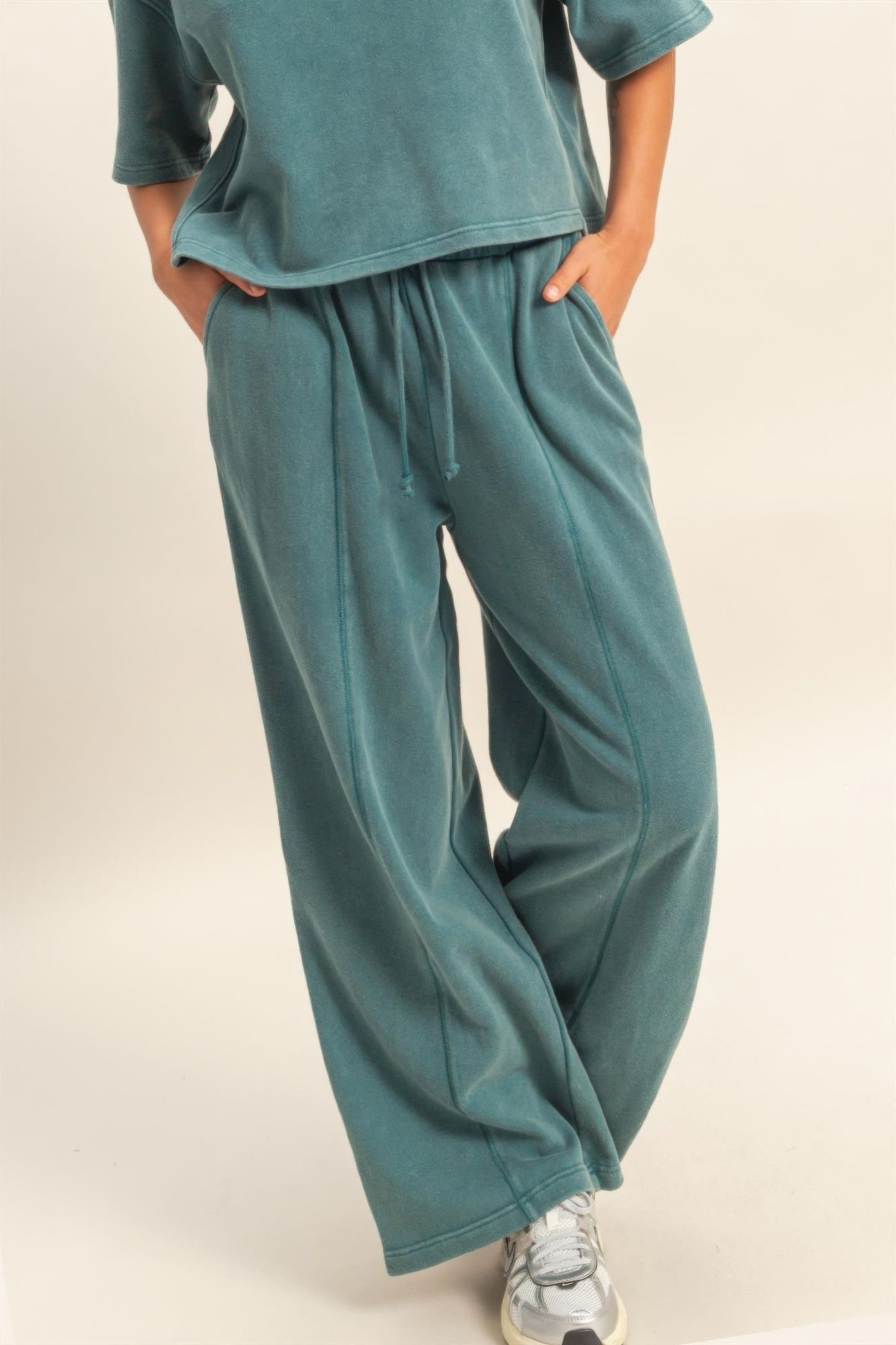 Acid Wash French Terry Wide-leg Pants