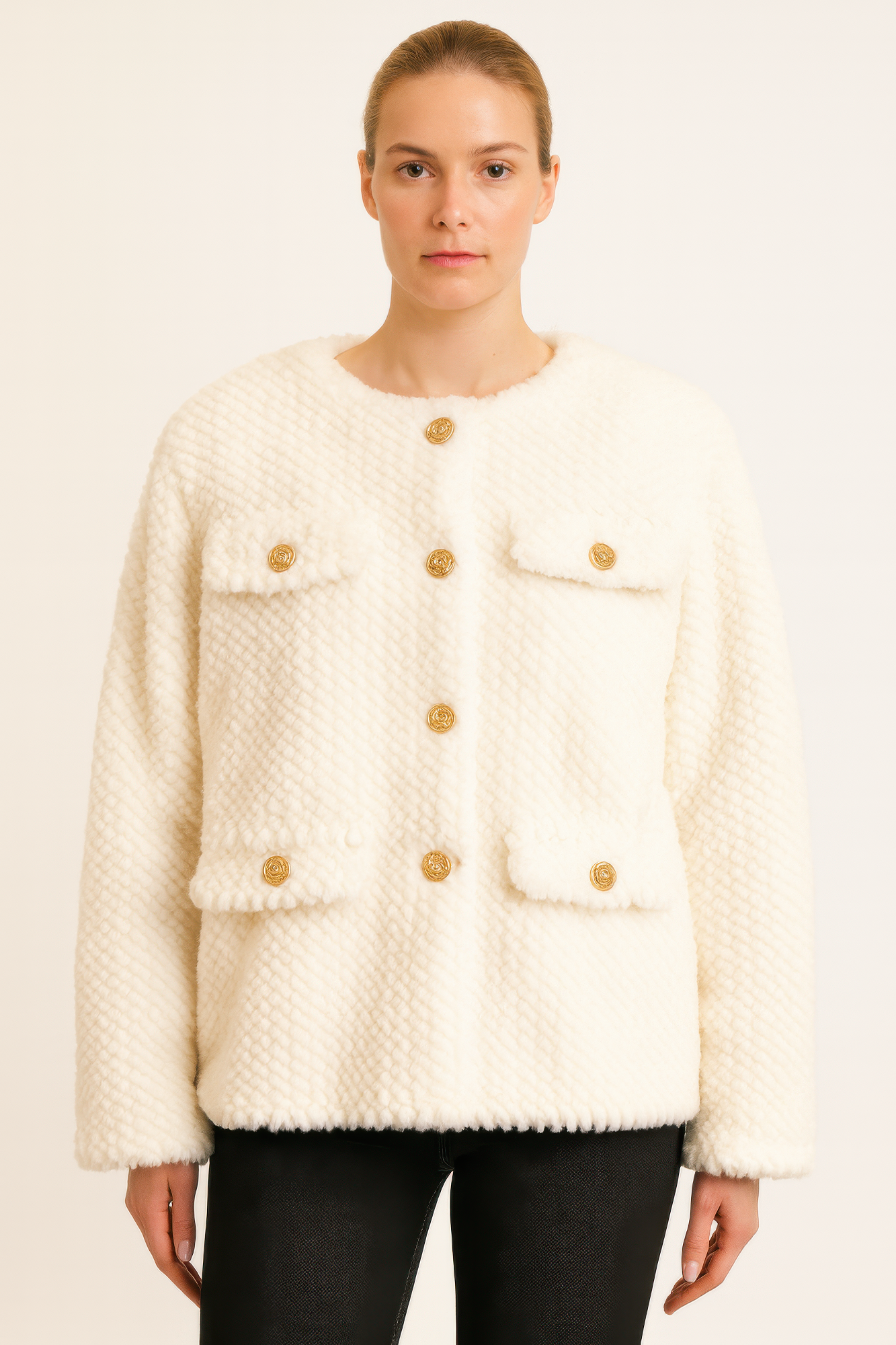 Textured Woven Button-front Jacket