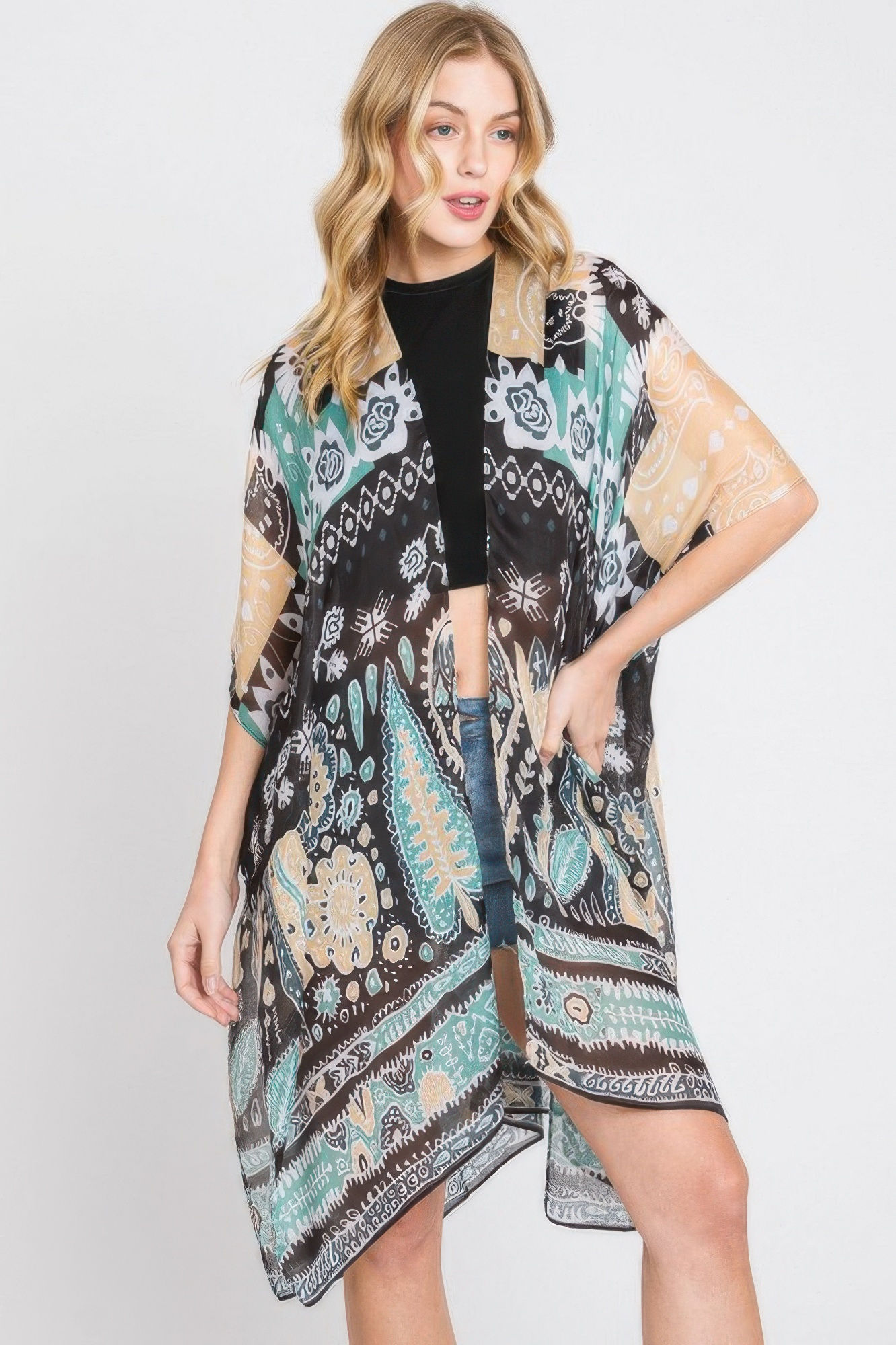 Geometric Boho Print Kimono