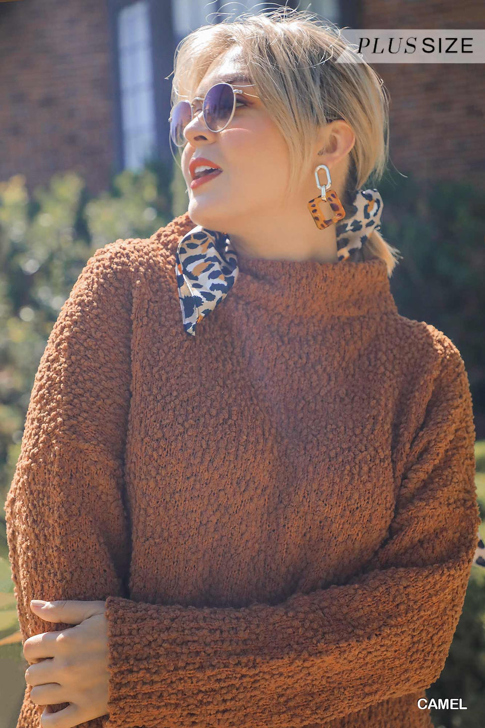 Thumbnail: High Cowl Neck Bouclé Long Sleeve Sweater Dress