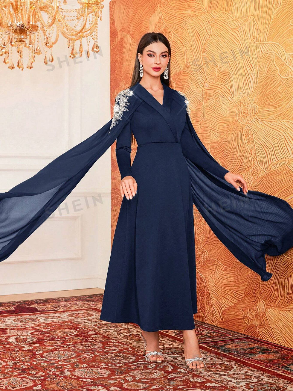 Thumbnail: SHEIN Modely Women's Glamorous And Elegant Arabian Style Dress With Rhinestone 
