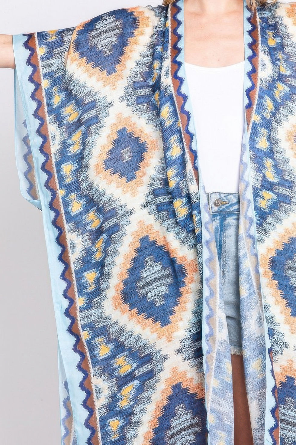 Thumbnail: Aztec Print Open Front Long Kimono