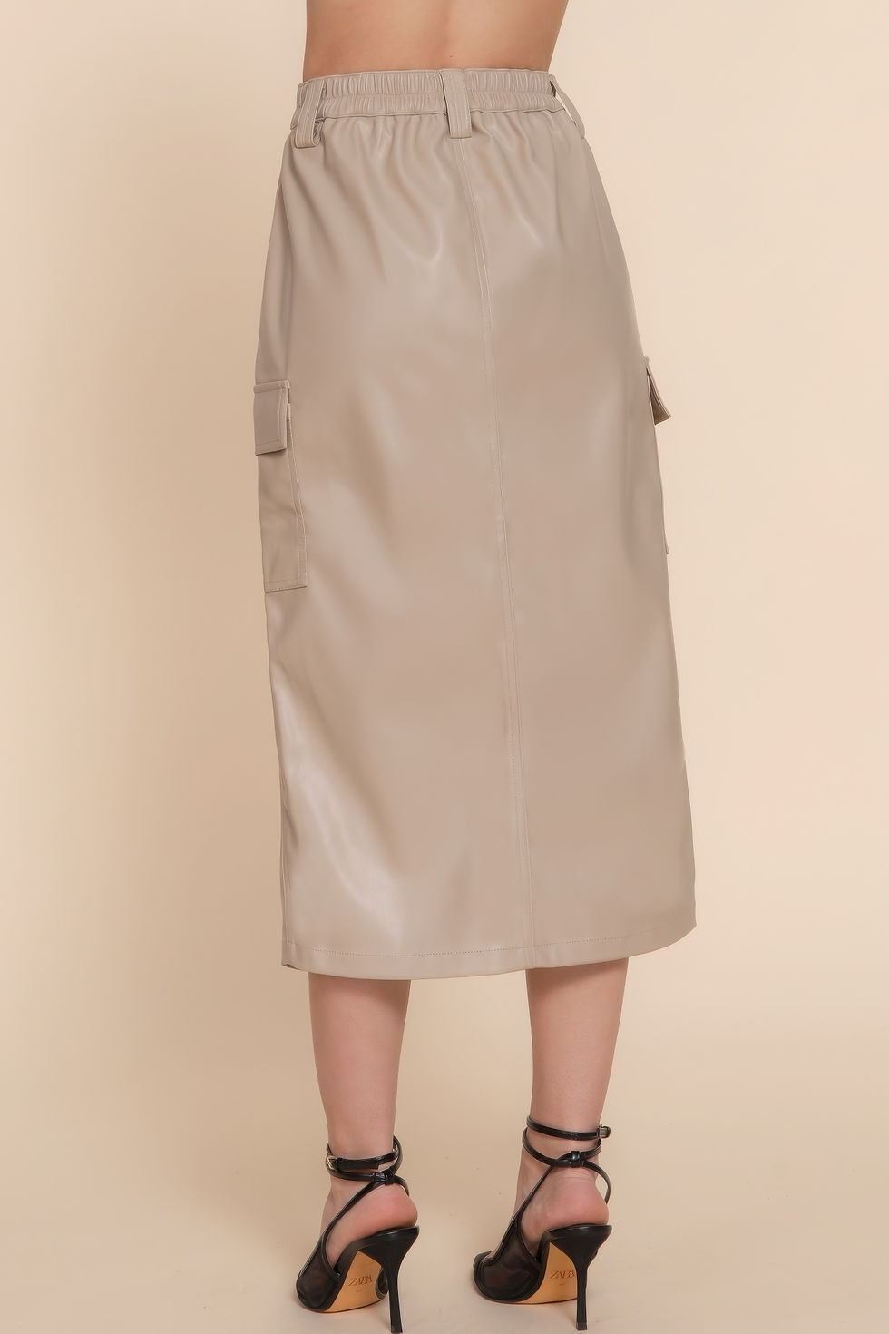 Thumbnail: Faux Leather Midi Cargo Skirt