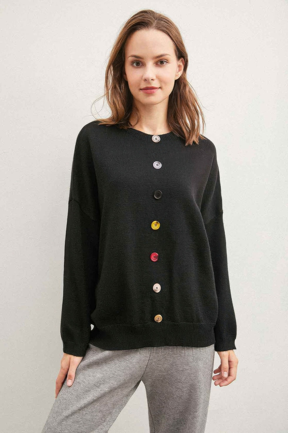 Thumbnail: Solid Sweater With Colorful Buttons
