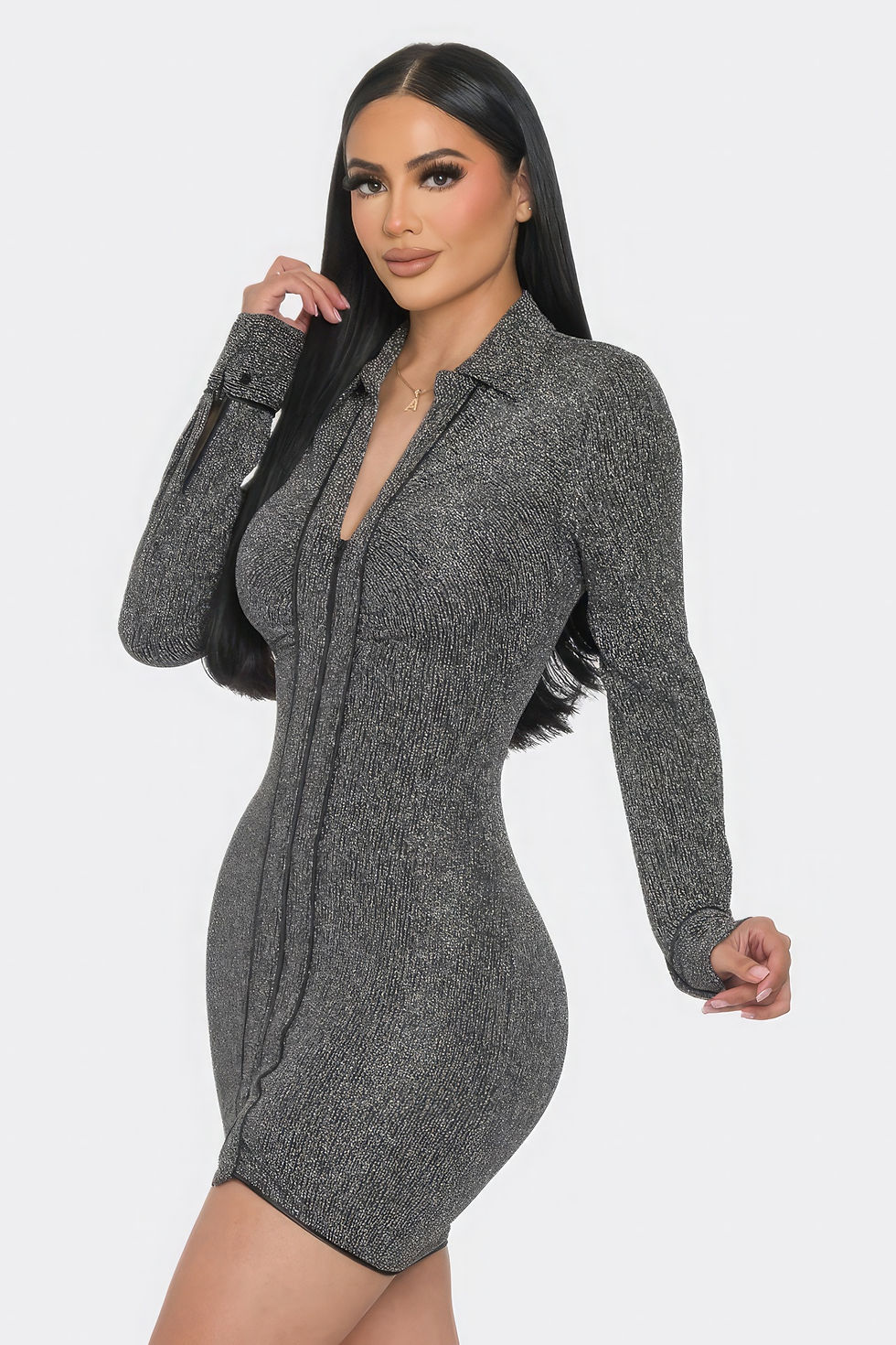 Thumbnail: Mock Neck Long Sleeve Mini Dress