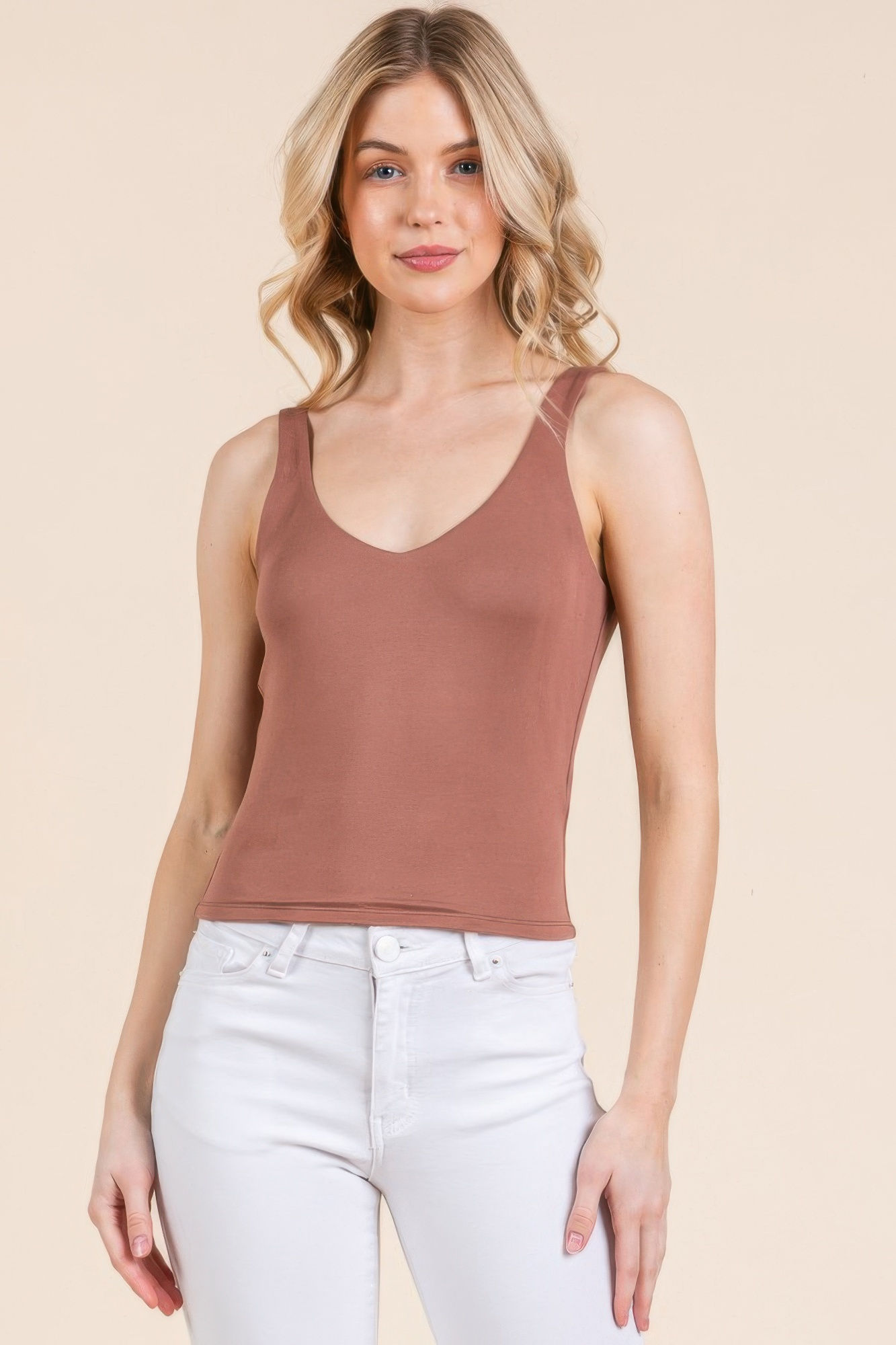 V-neck Basic Double Layers Tank Top