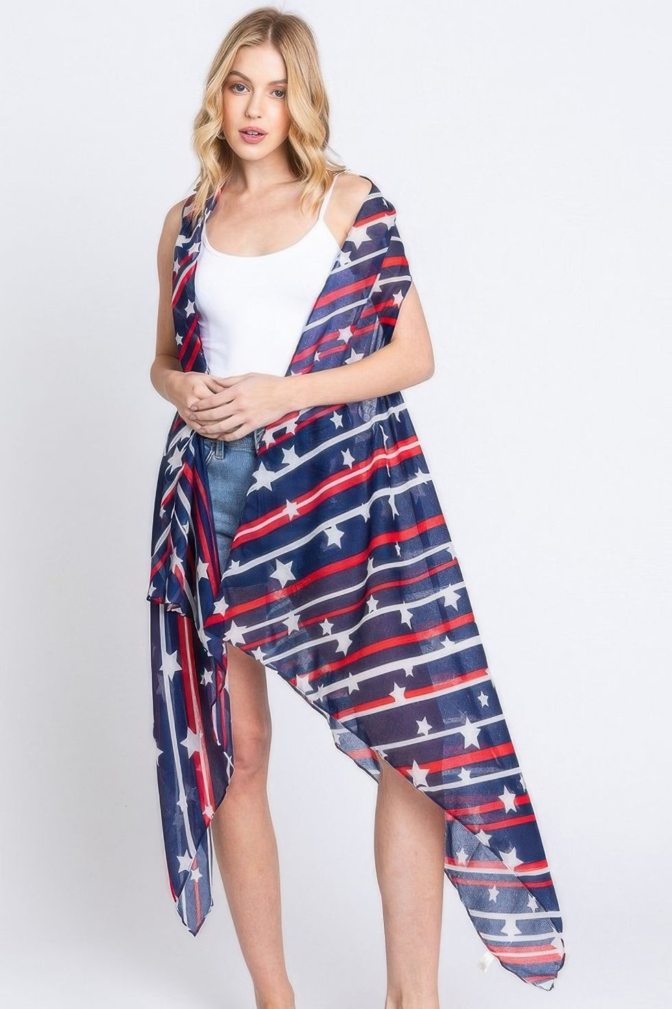 Thumbnail: Diagonal Stripes And Stars Print Vest