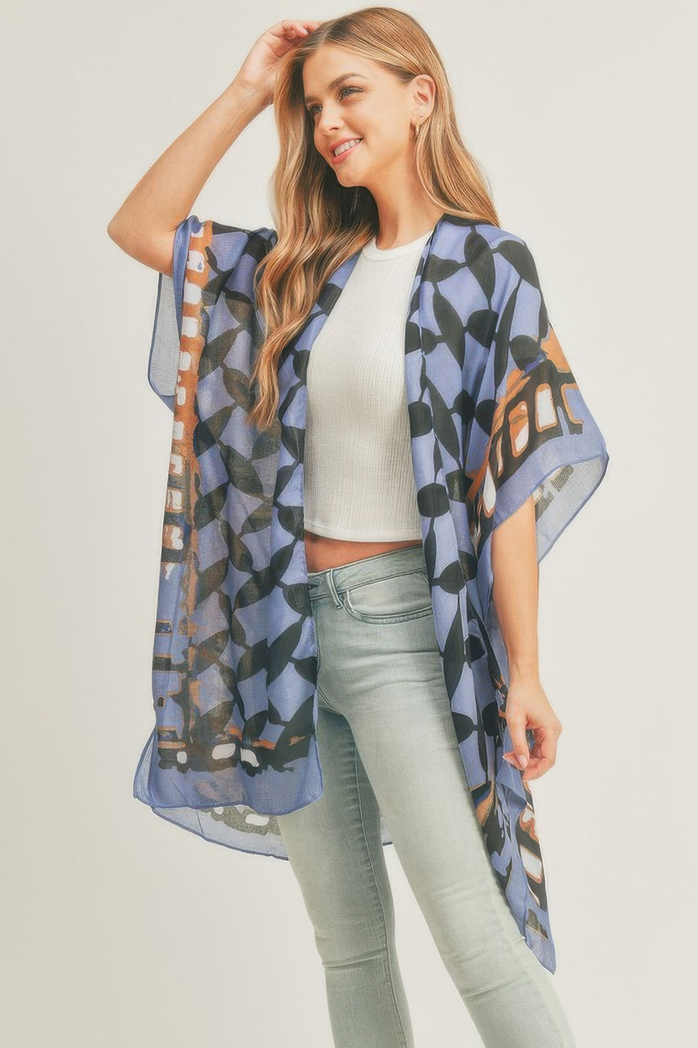 Thumbnail: Ombree Front And Geometric Back Print Kimono 