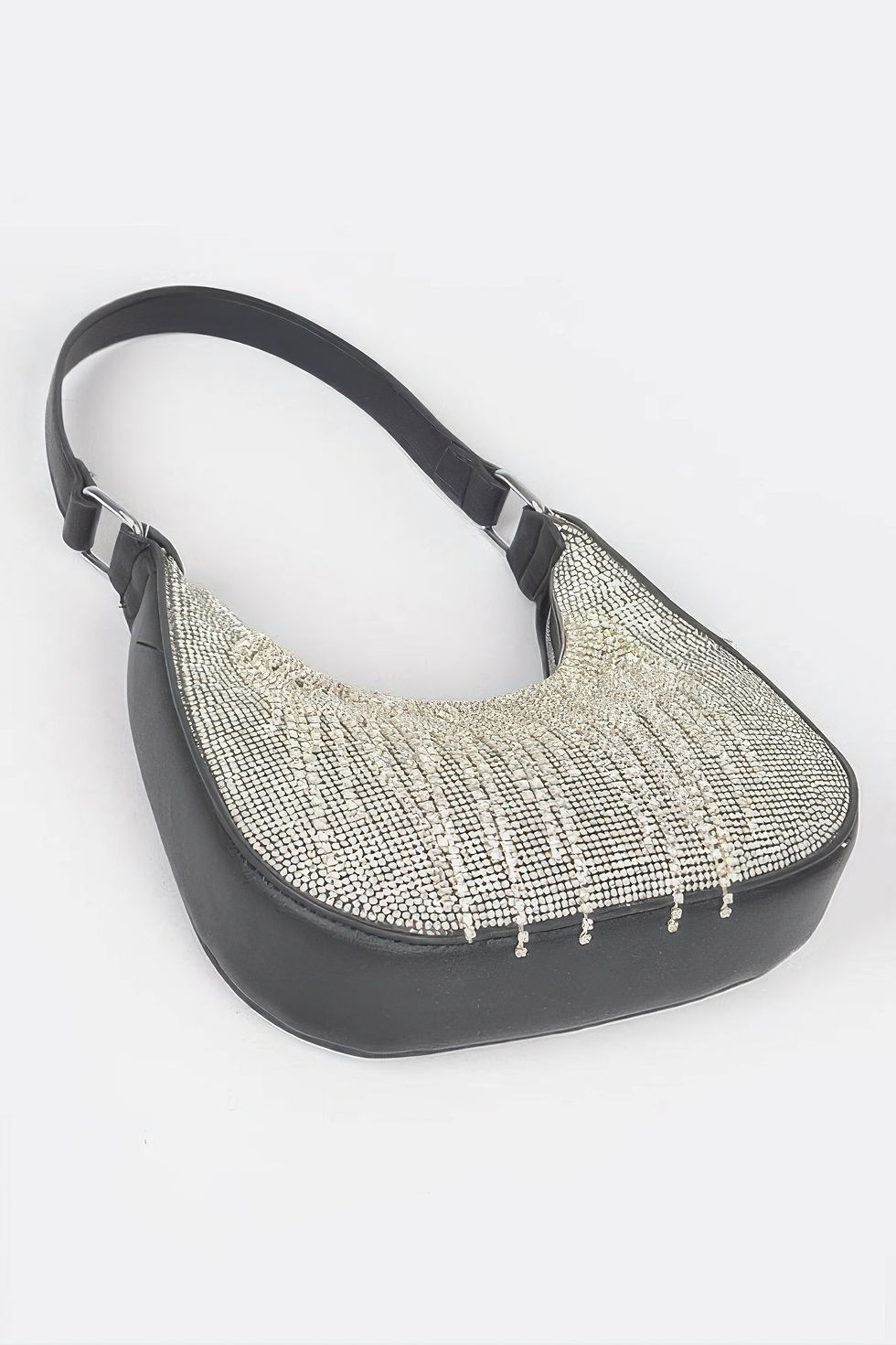 Thumbnail: Hot Fix Stones Rhinestones Fringe Hobo Bag
