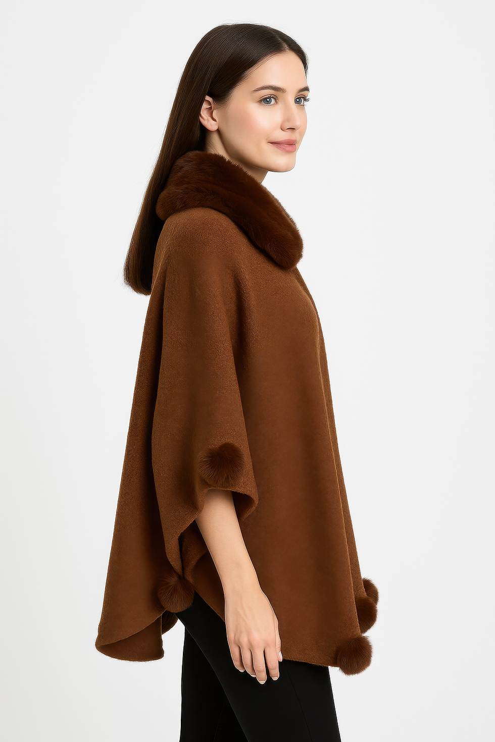 Thumbnail: Trim Cape With Faux Fur Collar